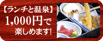 日帰りプランとして、ランチと温泉のセットで、なんと1,000円で楽しめます。